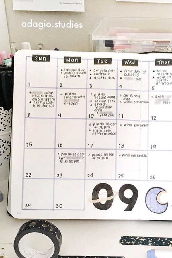 basic layout for monthly bujo spread