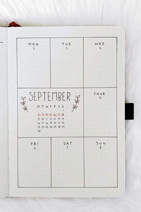 bullet journal minimal spread ideas for september