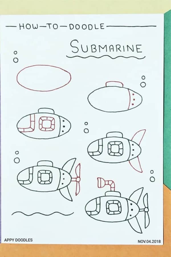 cute ocean sub doodle tutorial