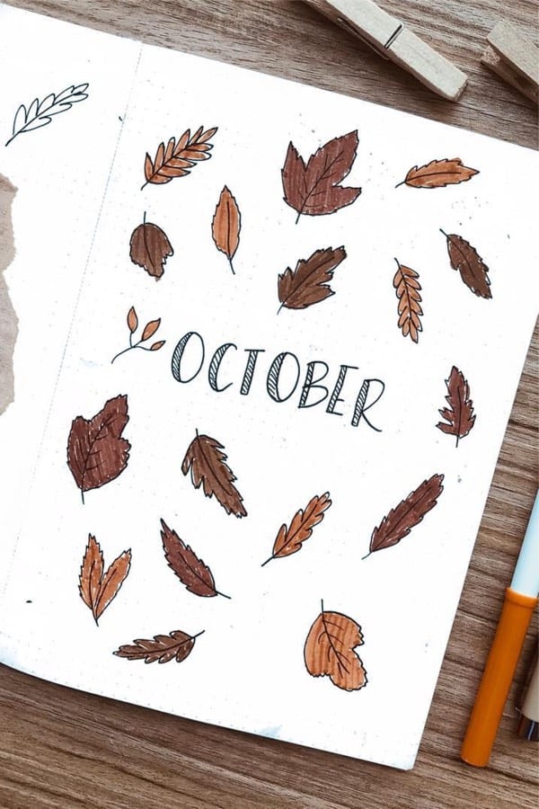 bujo cover page ideas with fall leaves