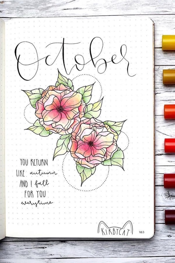 pink flower bujo cover page