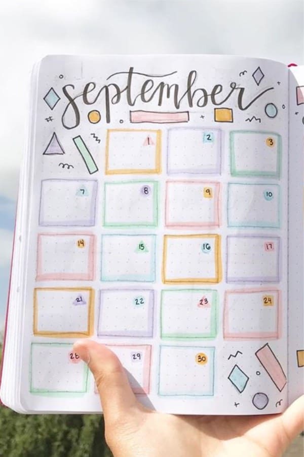 september monthly spread with multiple colors