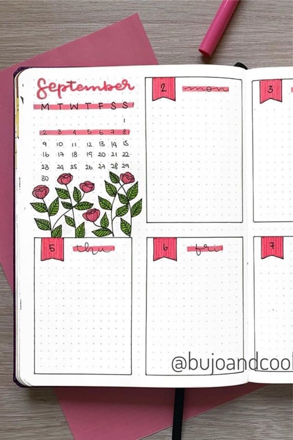 pink flower weekly log for sept