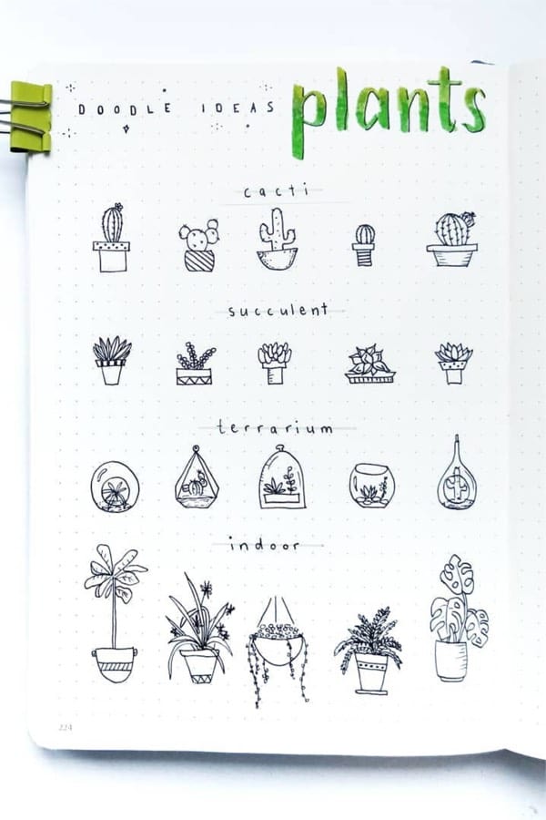 easy ideas for bullet journal plant doodles