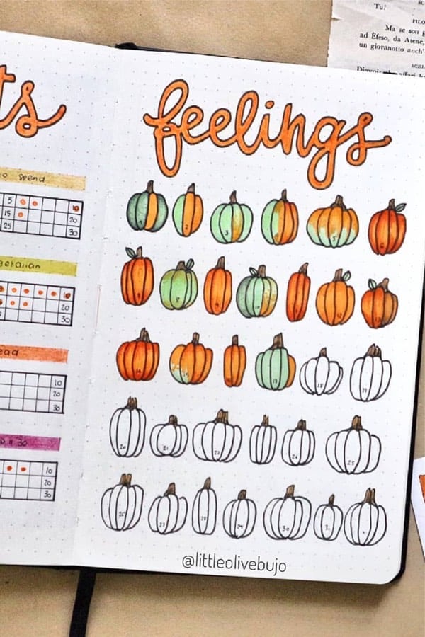 bullet journal mood tracker with pumpkins