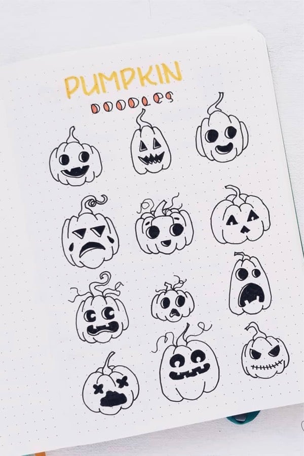 bullet journal doodle page with pumpkins