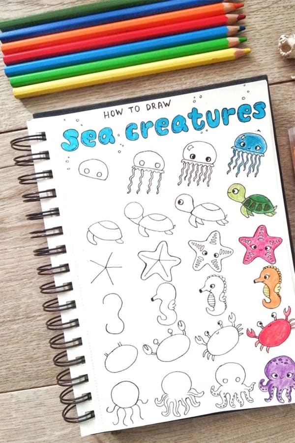 bujo ocean fish doodle examples