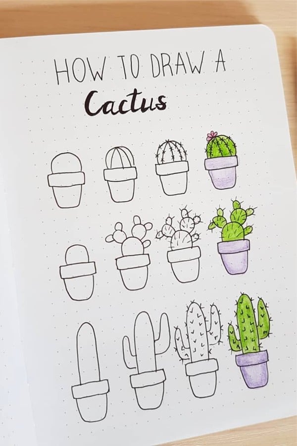 easy ways to draw cactus in bullet journal