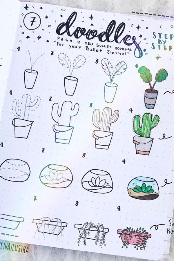 simple step by step cactus doodle spread