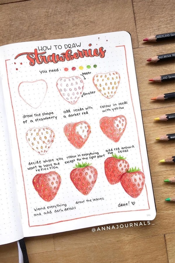 easy way to draw bujo strawberries
