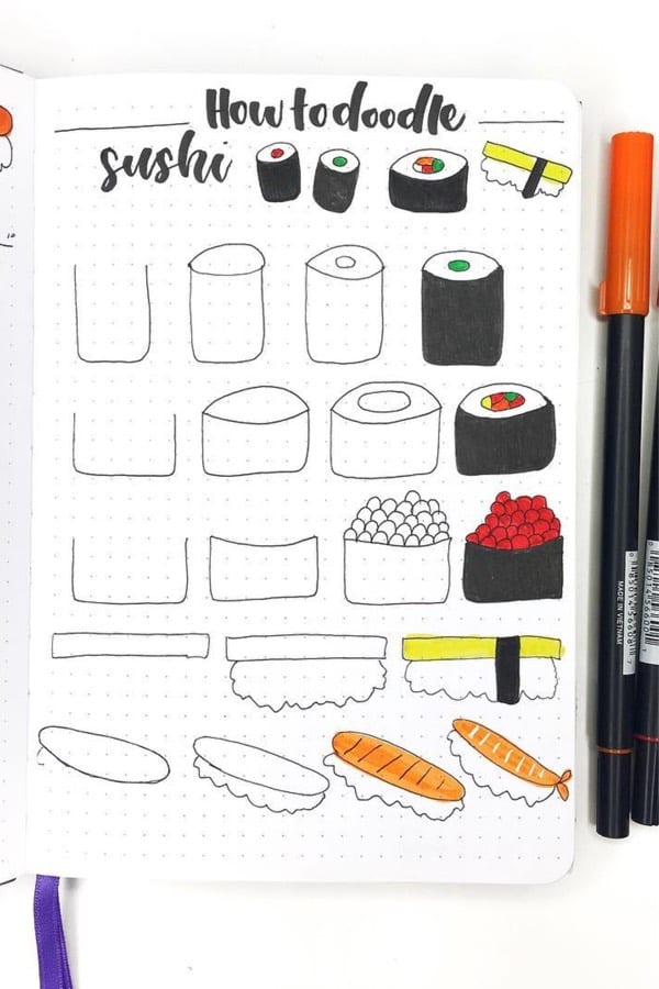 best sushi doodle ideas for bullet journal