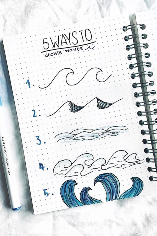 how to draw ocean doodle in bullet journal