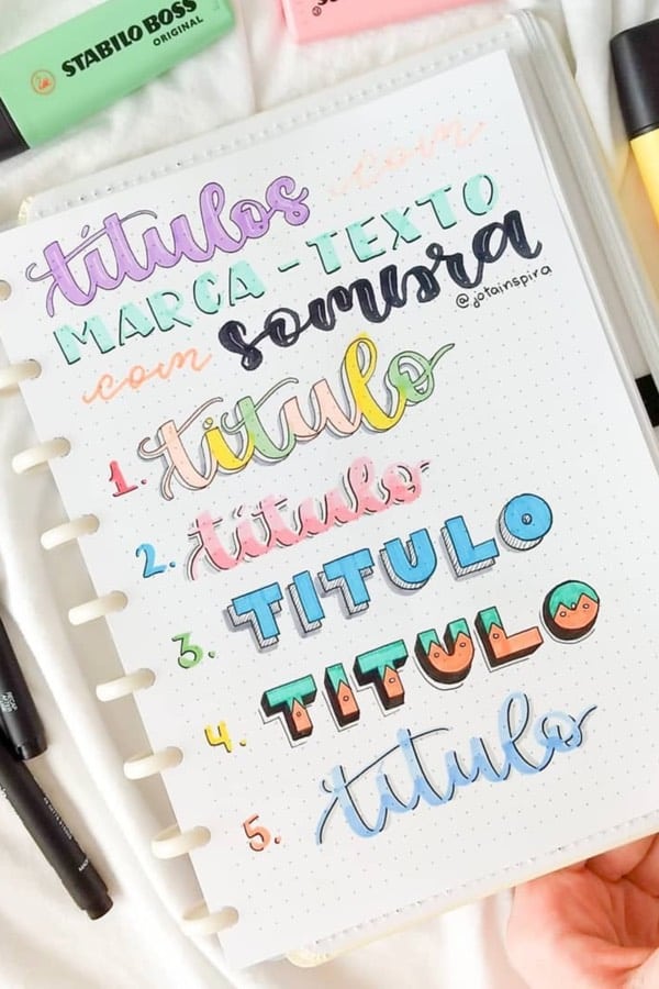 bullet journal title ideas with drop shadow
