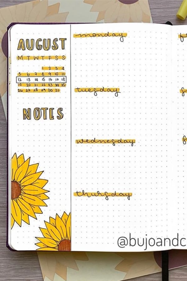 simple weekly layout ideas with yellow colors