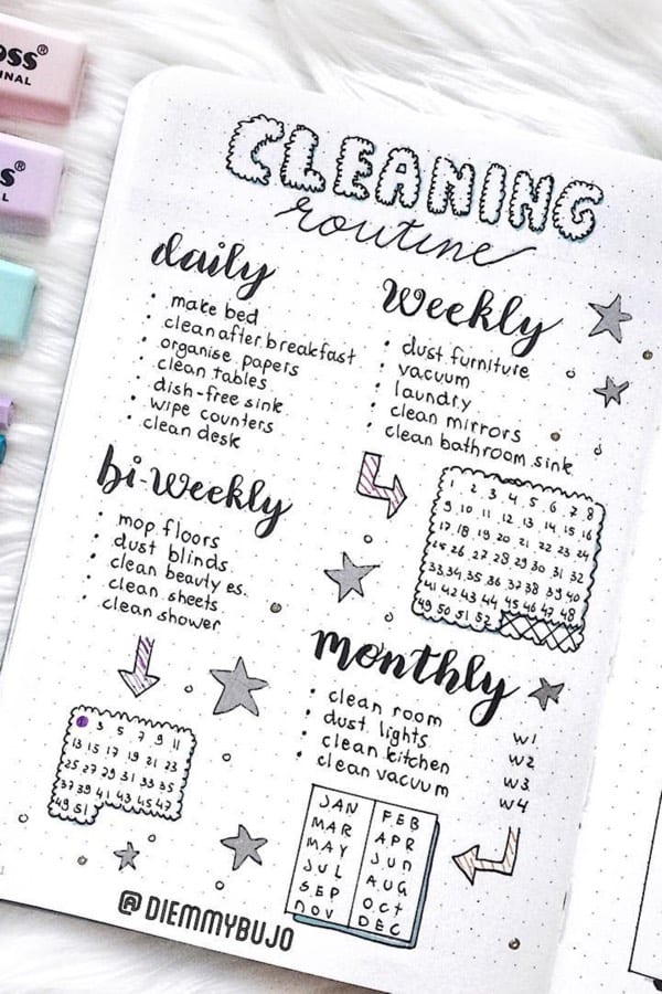 bullet journal cleaning tracker example