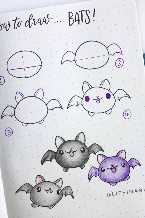 easy doodle tutorial for halloween bats