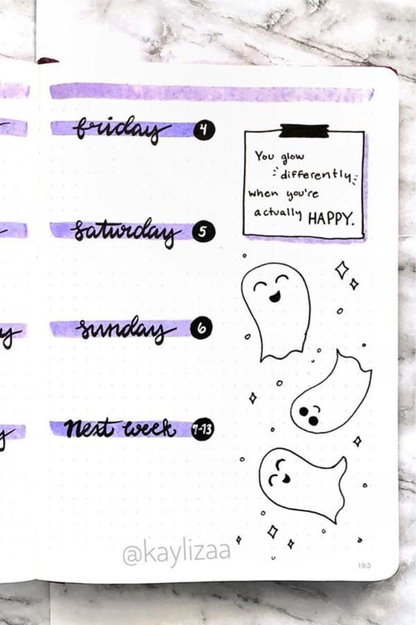 cute ghost doodles on weekly spread