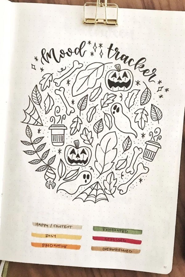 mood tracker with halloween doodles