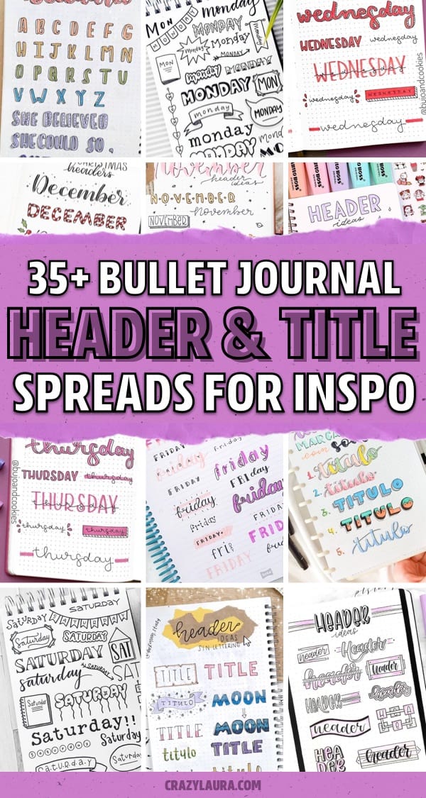 header and title inspiration for bullet journals