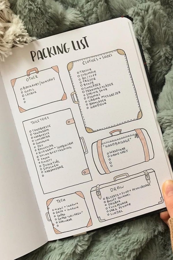 bullet journal list for traveling