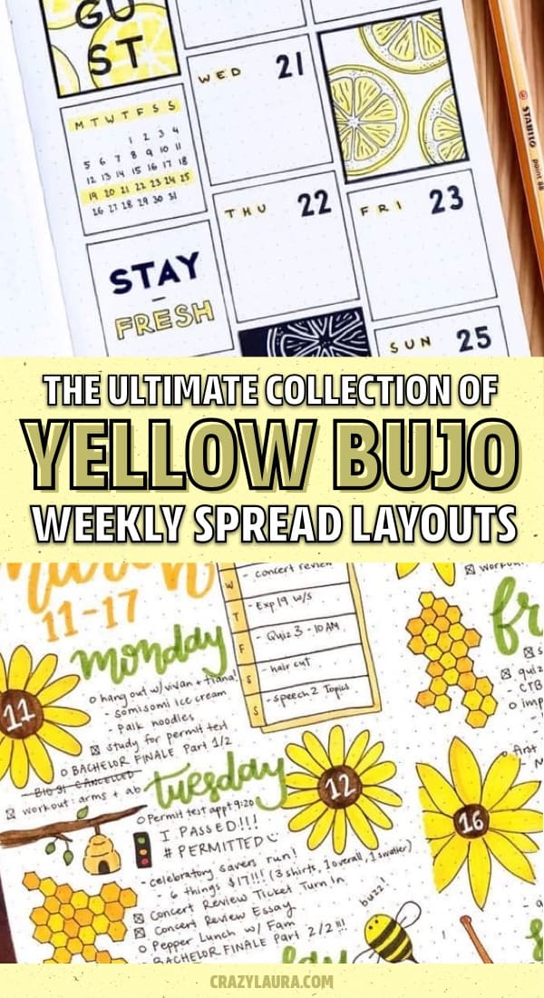 yellow bullet journal theme inspiration