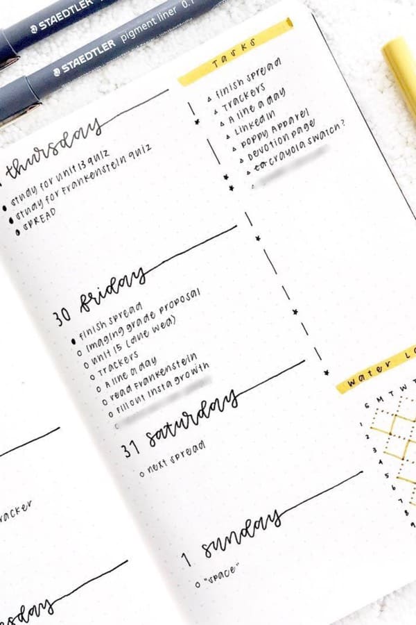 easy bujo layout with yellow highlights