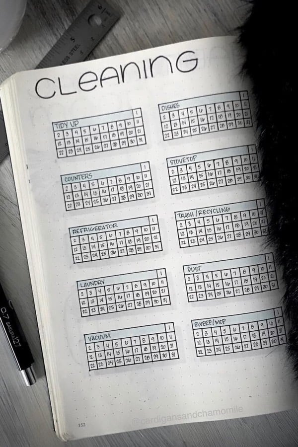 tracker for chores in bullet journal
