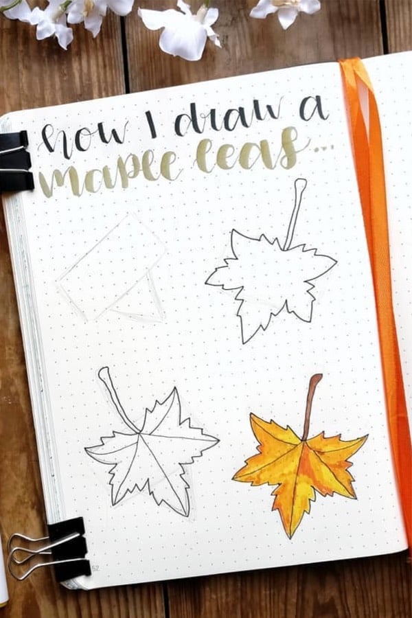 fall bujo leaf tutorial spread