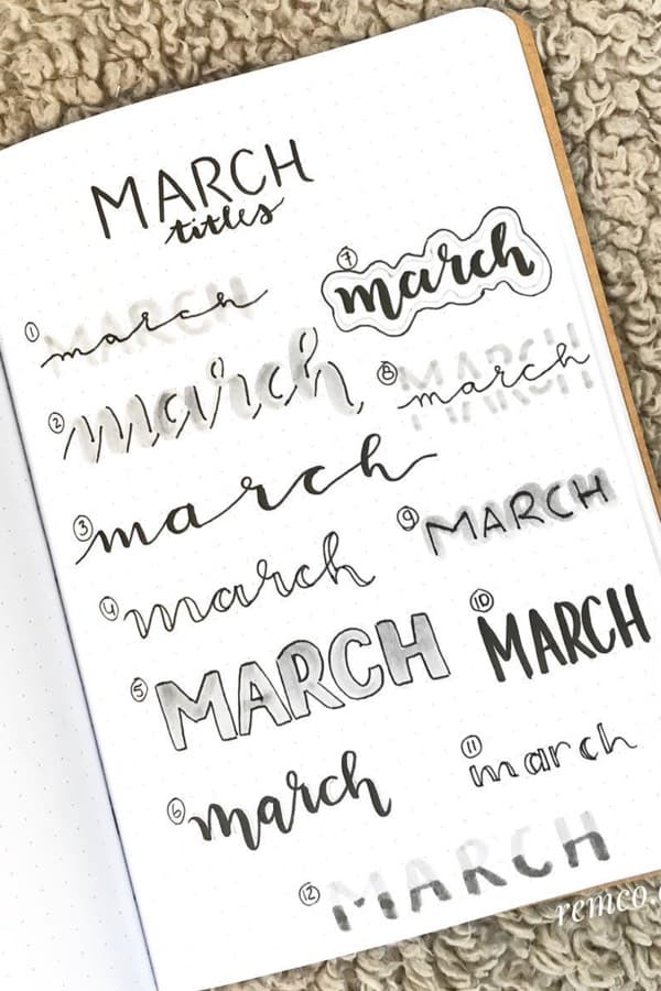 black and white march bujo headers