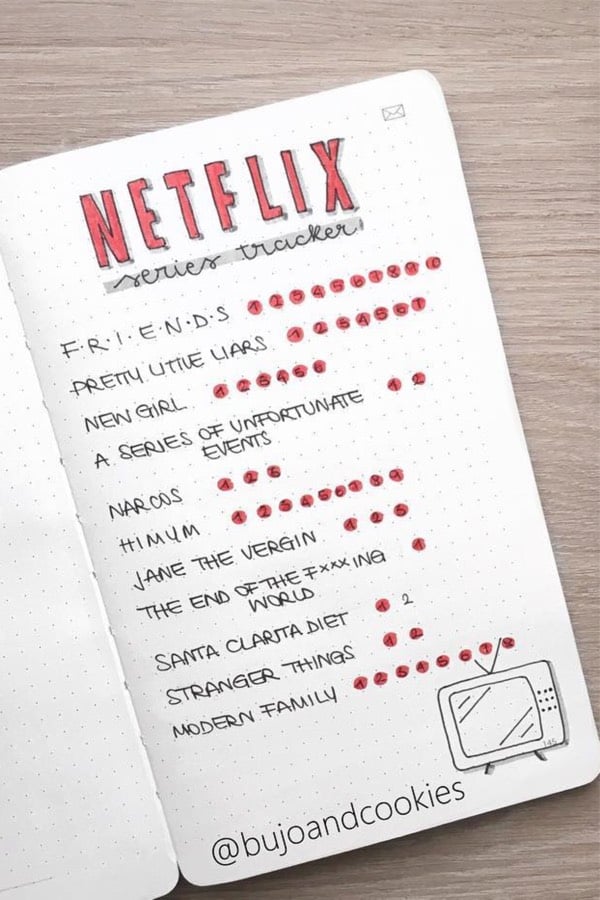 simple bujo spread for netflix tracking