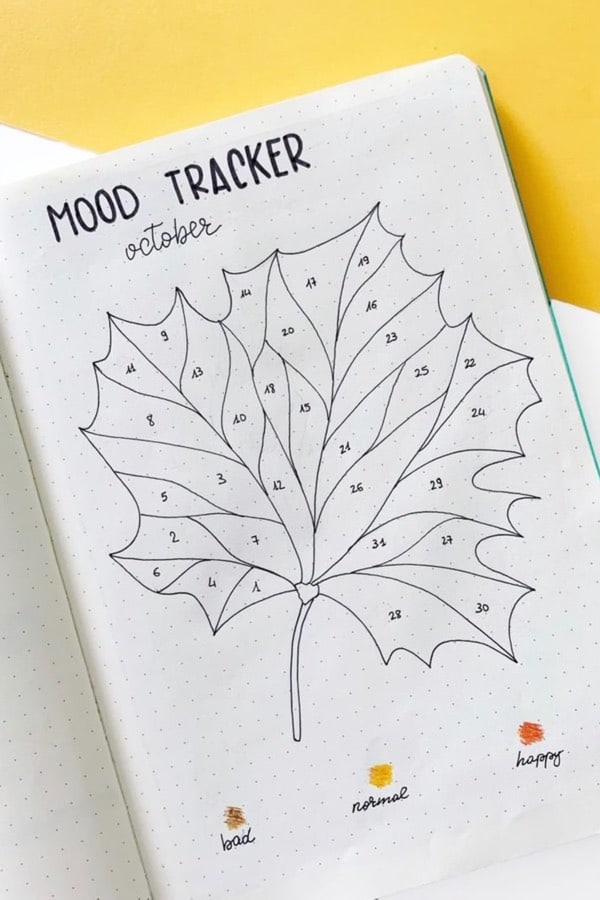 mood tracking page with fall leaves