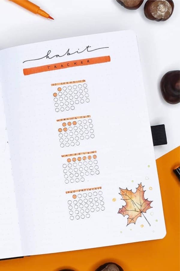 autumn theme habit layout for bujo