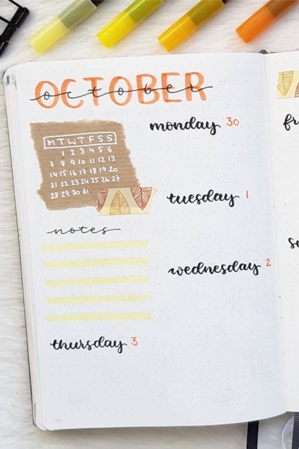 simple layout ideas for october bullet journal