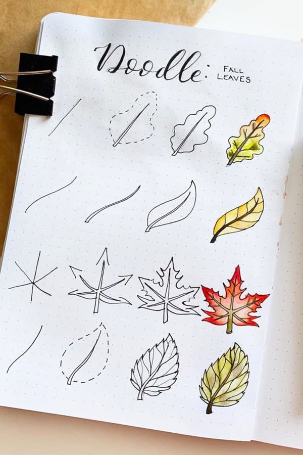 how to draw detailed leaf doodles