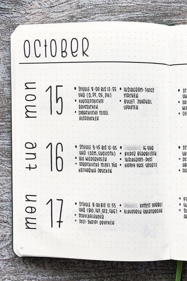 easy oct weekly log example