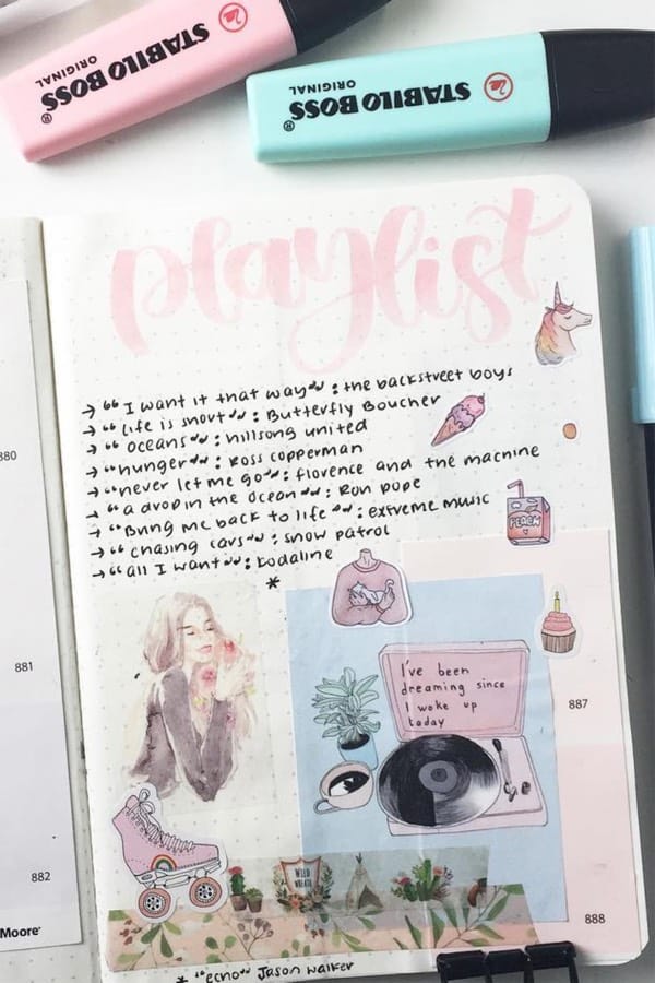 bullet journal tracker example for playlist