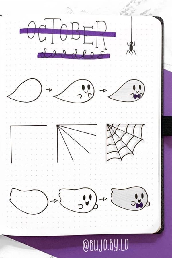 easy halloween ghost doodle for bujo