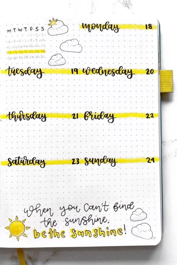 best bujo layouts with yellow