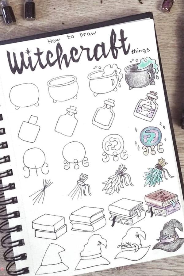 how to draw witch themed bujo doodles