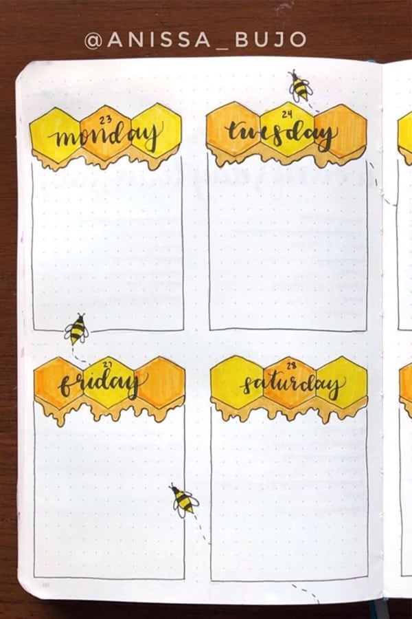 cute bujo spread with bee theme