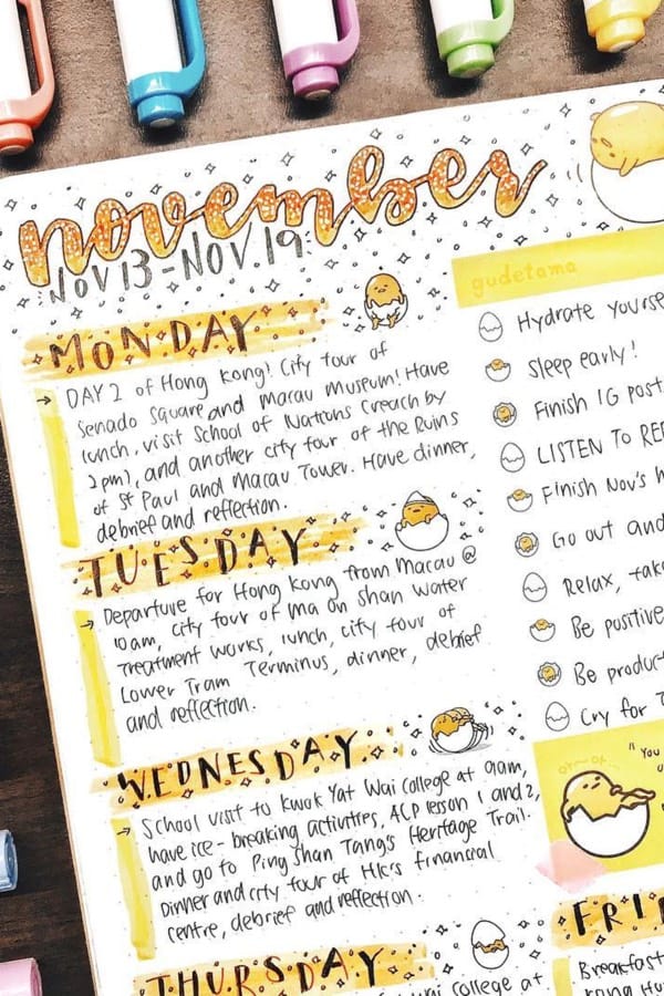 cute november spread ideas with yellow