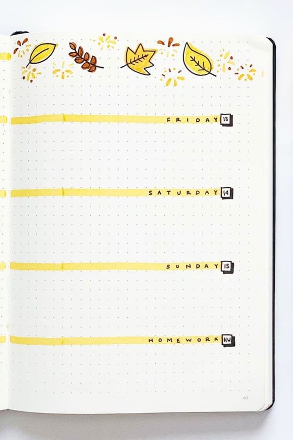 basic weekly layout with yellow headers