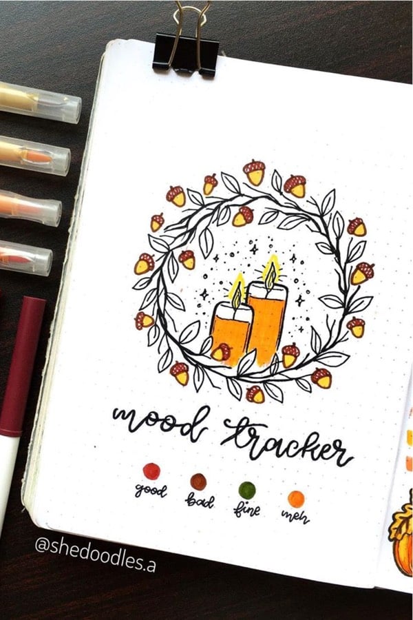 cute fall wreath tracker in bullet journal