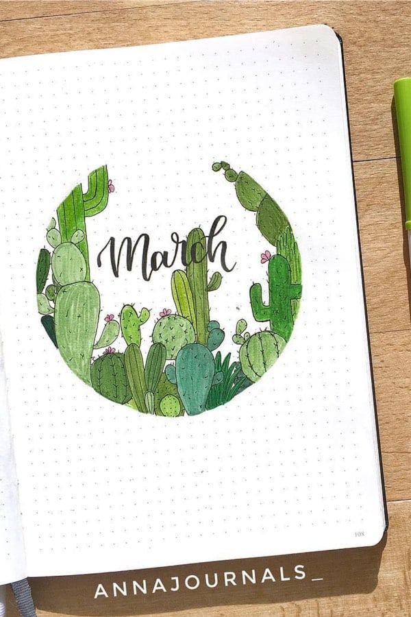cactus themed monthly cover spread