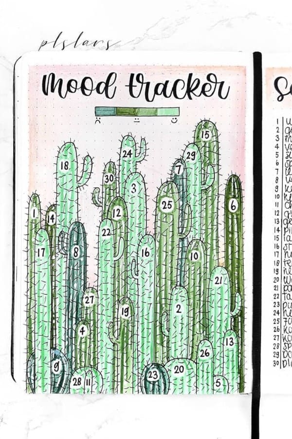 cactus doodle mood tracking spread