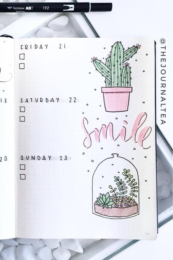 weekly spread with pink cactus theme