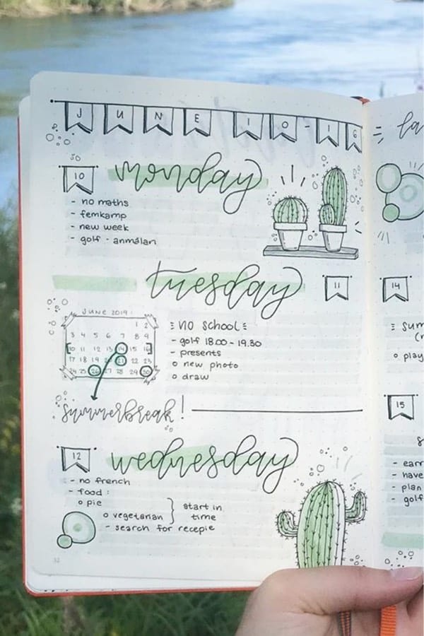 weekly spread example with cactus