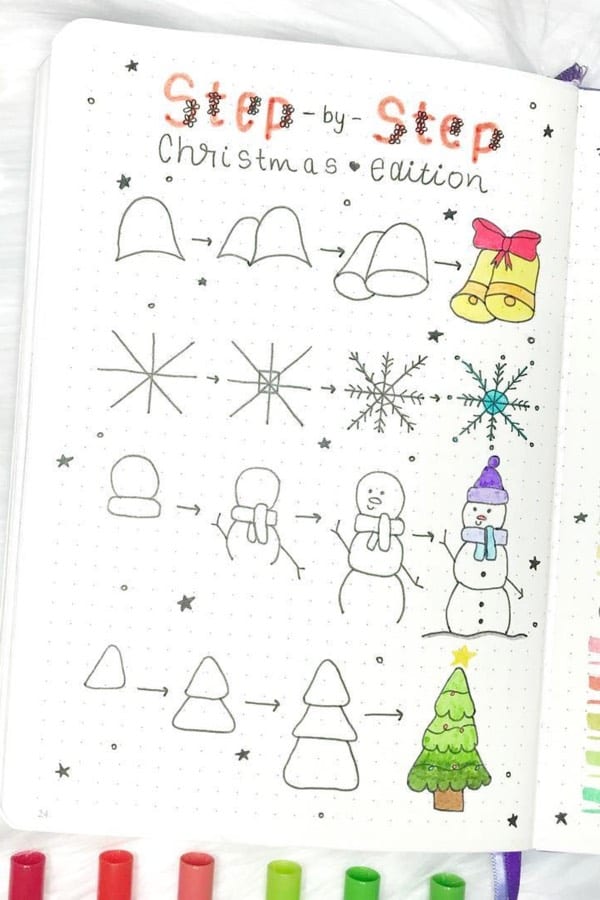 snowman doodle tutorial for bullet journal