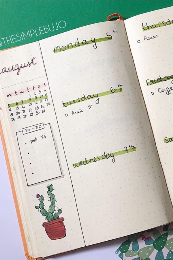 basic weekly spread with cactus