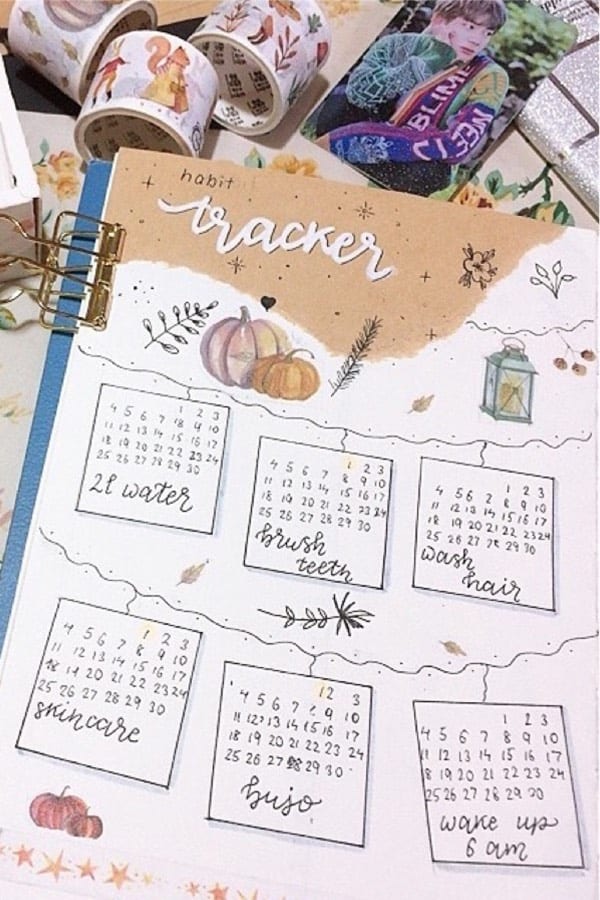 easy habit tracker layout for fall